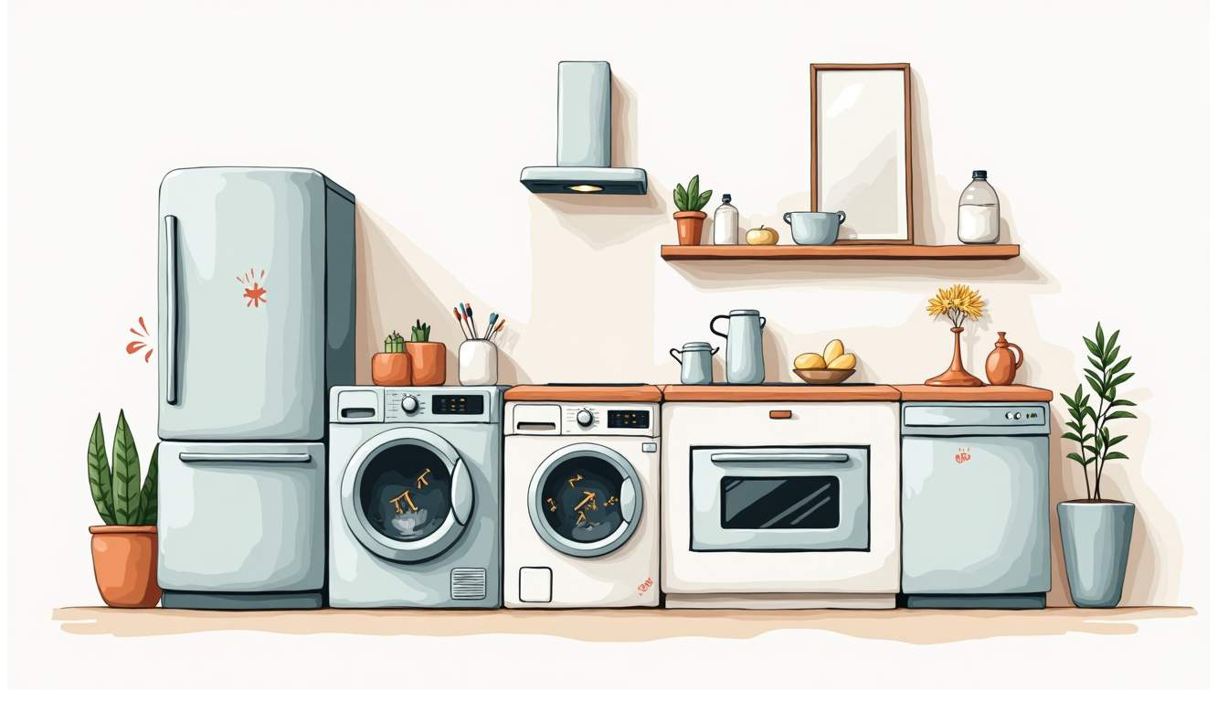 An assortment of common household appliances