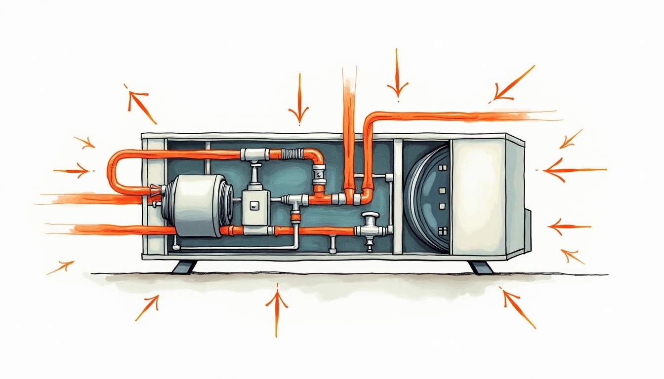 A detailed cross-section of a heat pump system