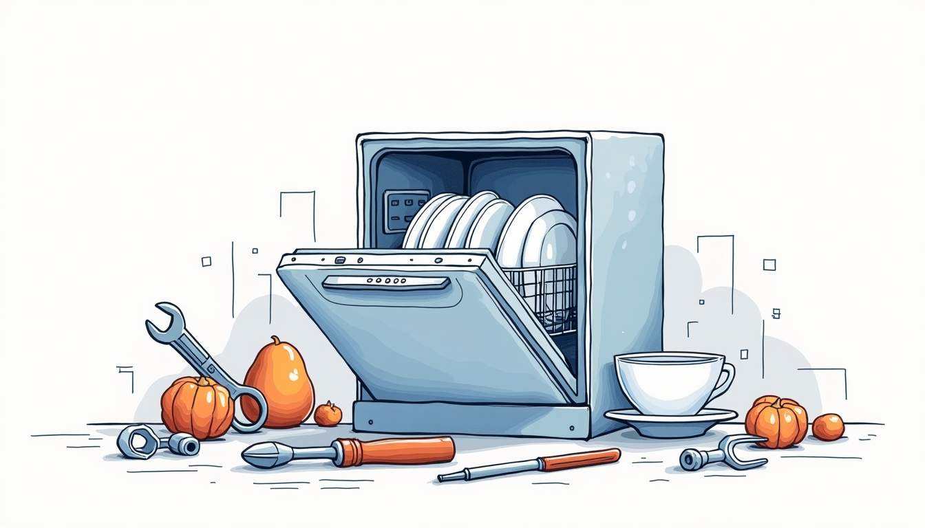 A modern dishwasher with an open door